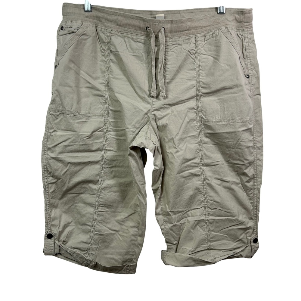 Style & Co Khaki Cargo Bermuda Shorts XL Tan Cotton Stretch Drawstring